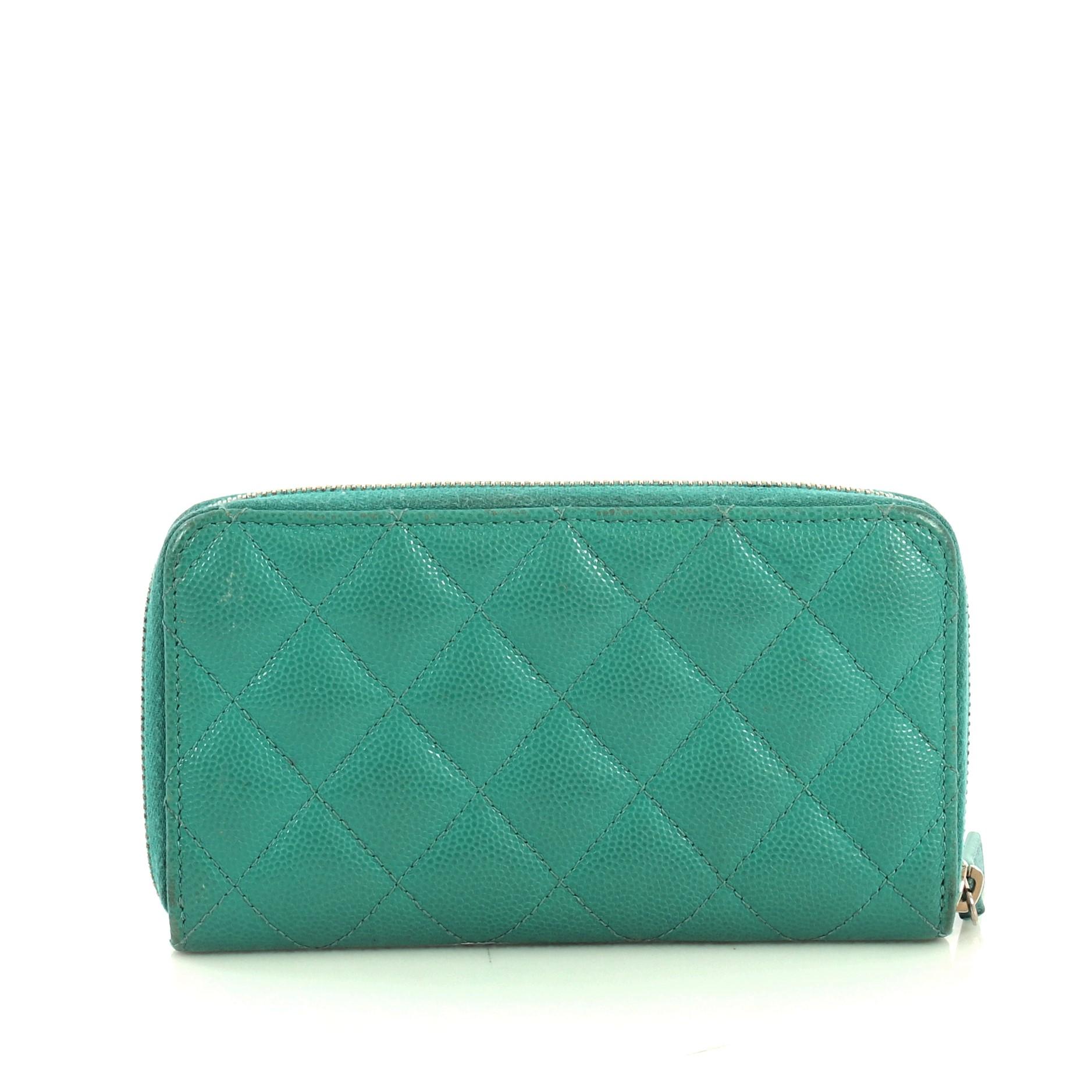 Blue Chanel Double Zip Around Wallet Quilted Caviar Small