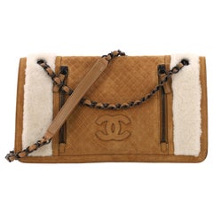 Chanel Double Zip CC Flap Bag Quilted Suede and Shearling Medium