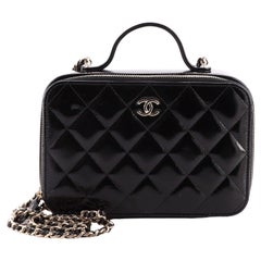 Chanel Double Zip CC Vanity Case Quilted Shiny Lambskin Small