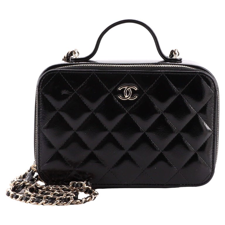 Chanel Double Zip CC Vanity Case Quilted Shiny Lambskin Small at