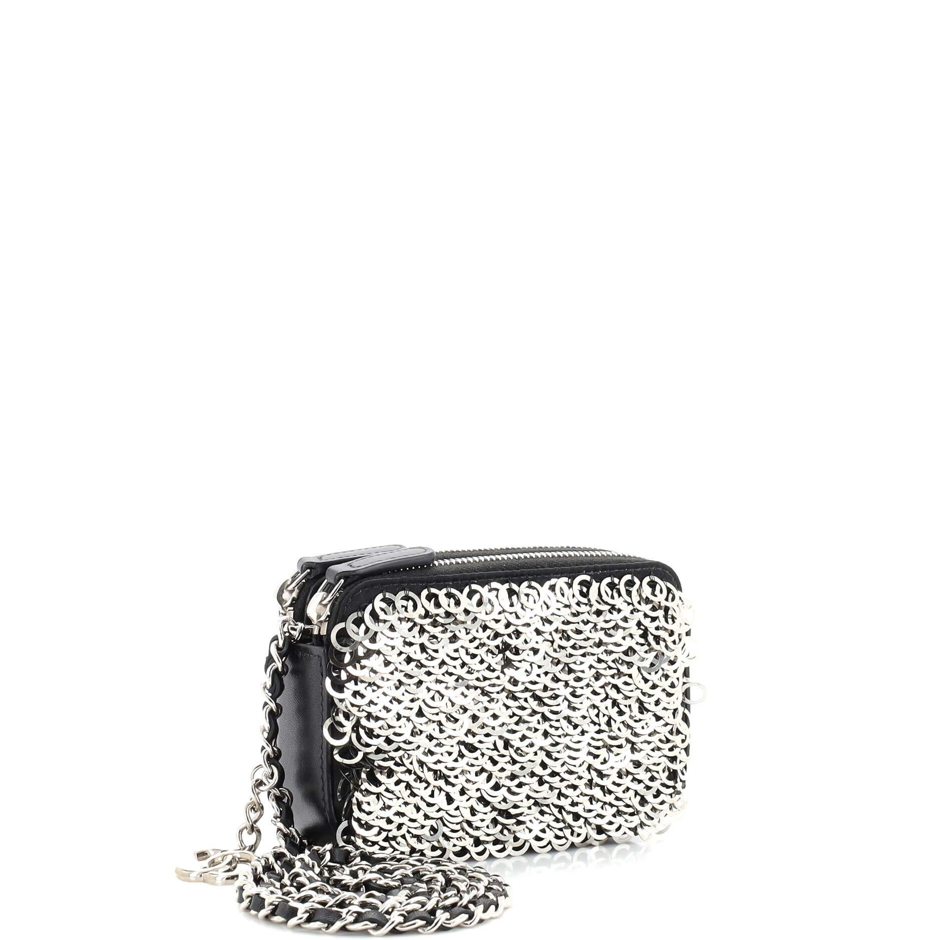 Chanel Double Zip Chain Camera Bag Sequin Embellished Lambskin Mini In Good Condition In NY, NY