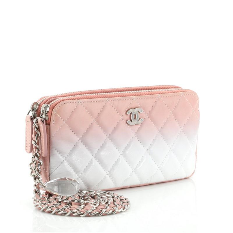 Beige Chanel Double Zip Clutch with Chain Bag Ombre Quilted Calfskin