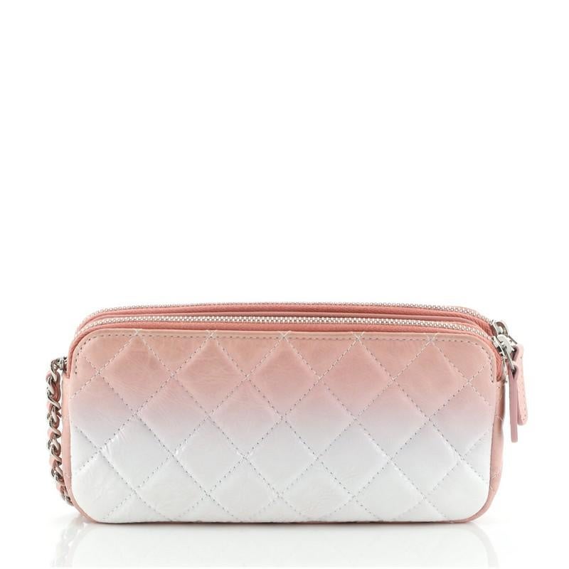 Chanel Double Zip Clutch with Chain Bag Ombre Quilted Calfskin In Good Condition In NY, NY