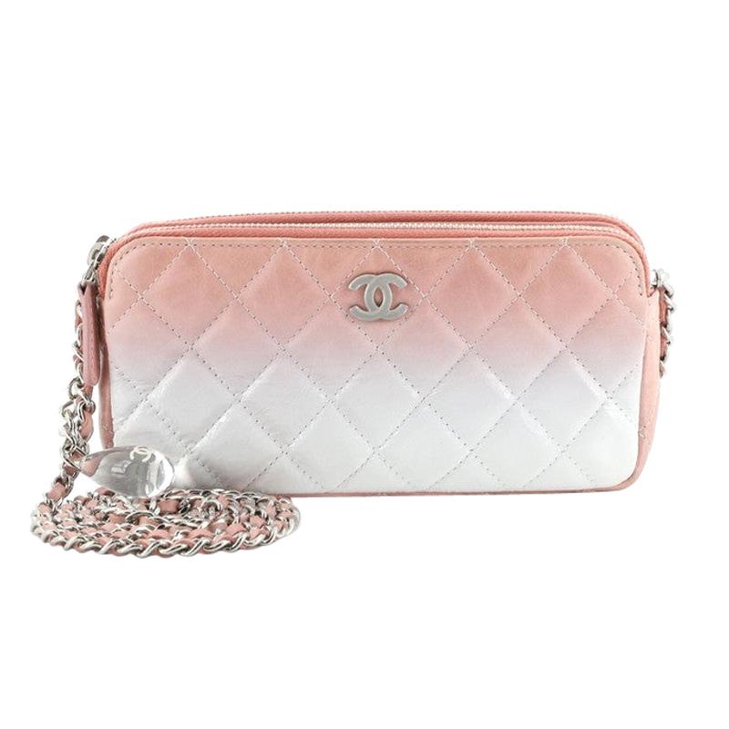 Chanel Double Zip Clutch with Chain Bag Ombre Quilted Calfskin