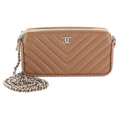 Chanel Double Zip Clutch with Chain Chevron Lambskin with Studded Detail