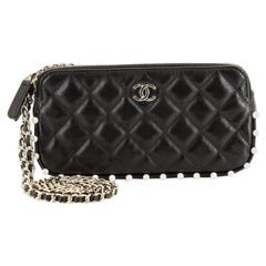 Chanel Double Zip Clutch with Chain Quilted Calfskin with Pearl Detail