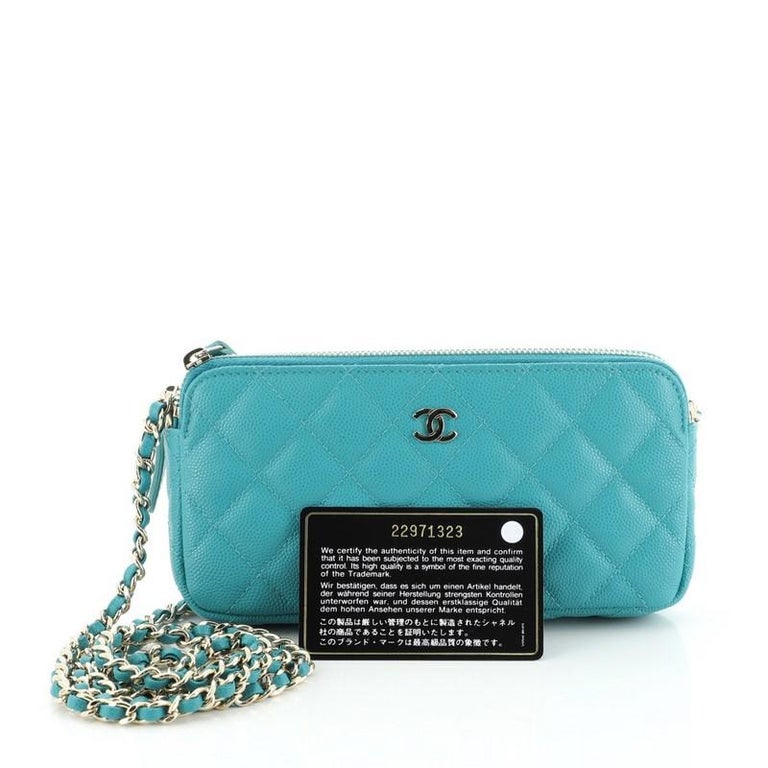 CHANEL Caviar Quilted Small Zip Around Wallet Turquoise 179877