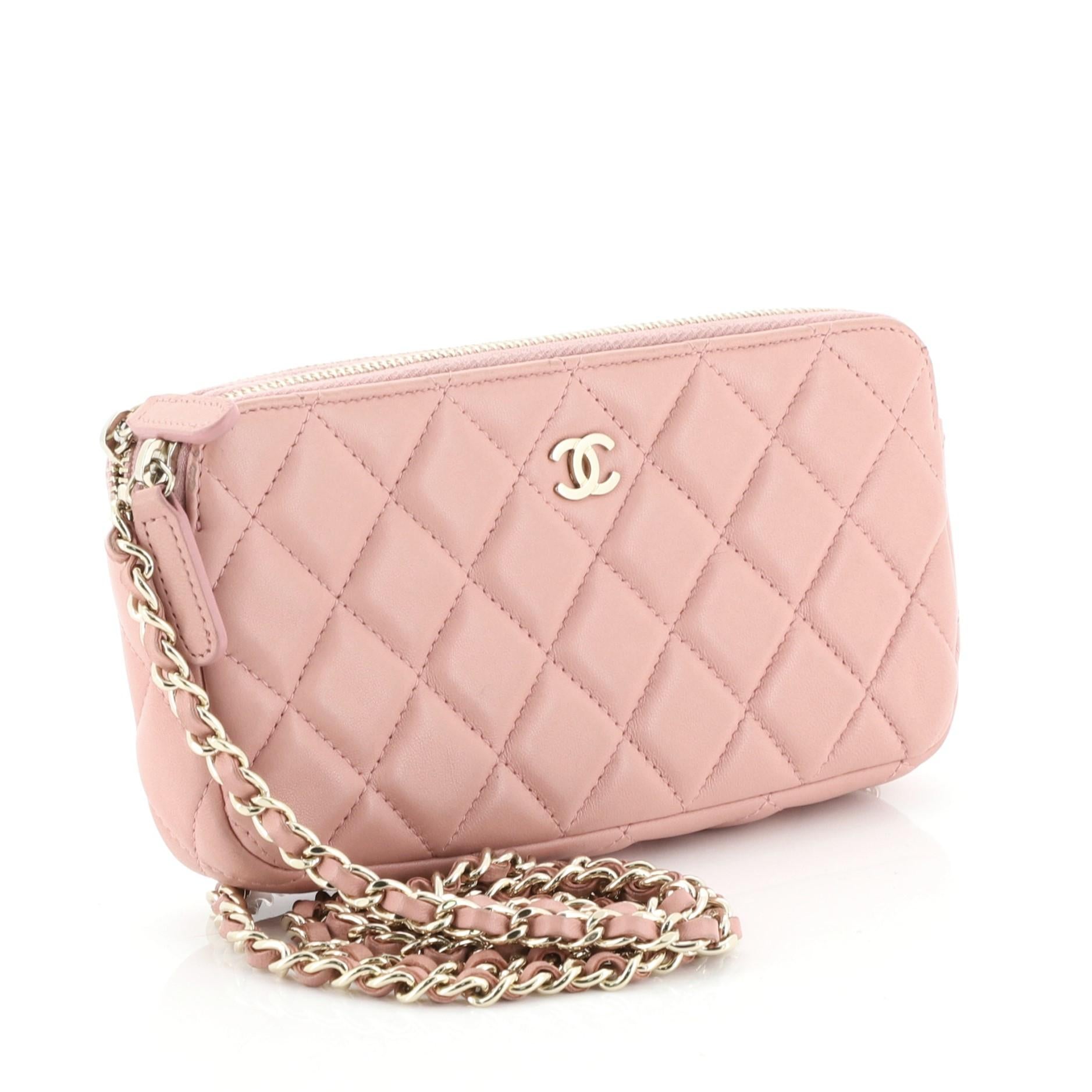 Beige Chanel Double Zip Clutch with Chain Quilted Caviar