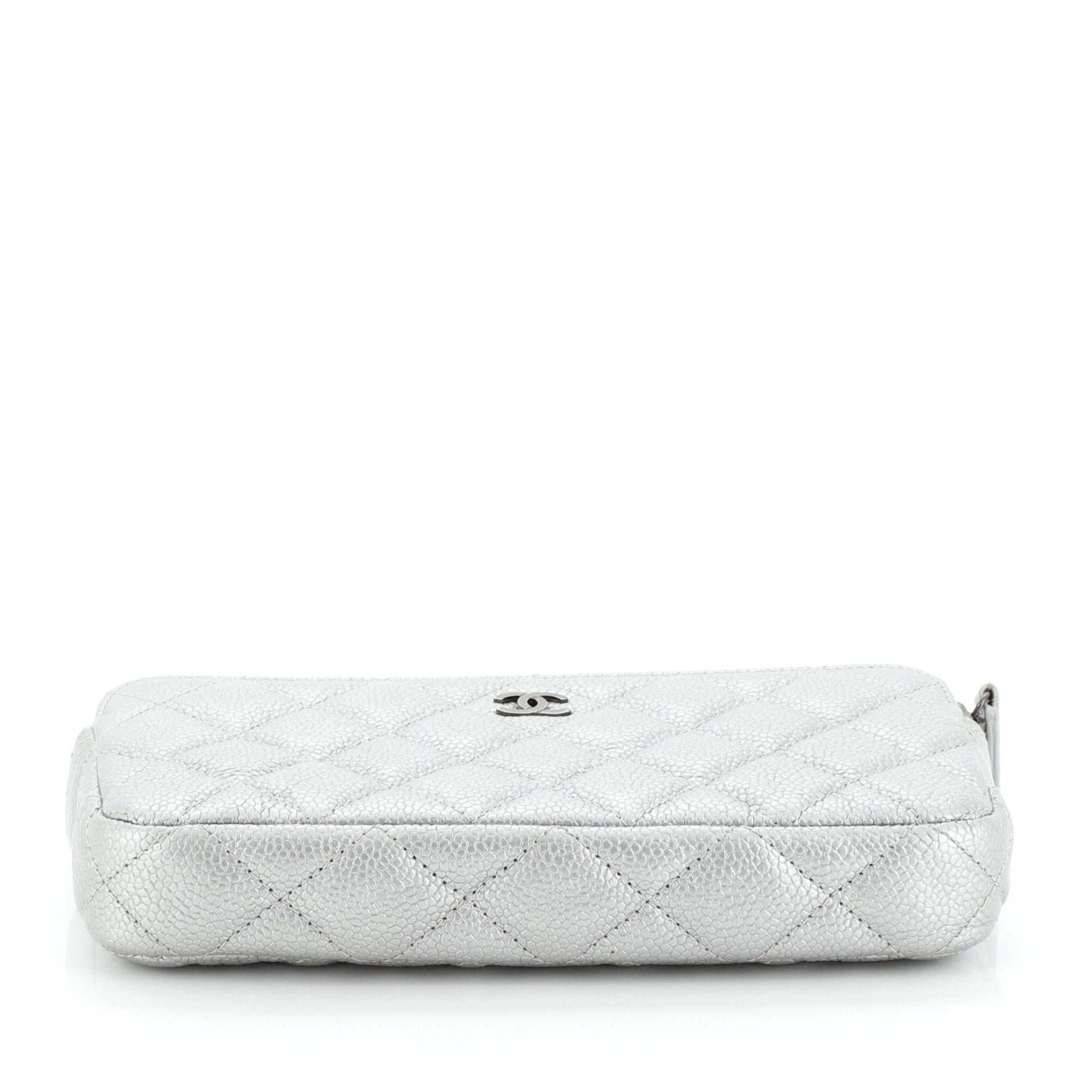 Chanel Double Zip Clutch with Chain Quilted Caviar In Good Condition In NY, NY