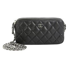 Chanel Double Zip Clutch with Chain Quilted Caviar