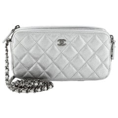 Chanel Double Zip Clutch with Chain Quilted Caviar