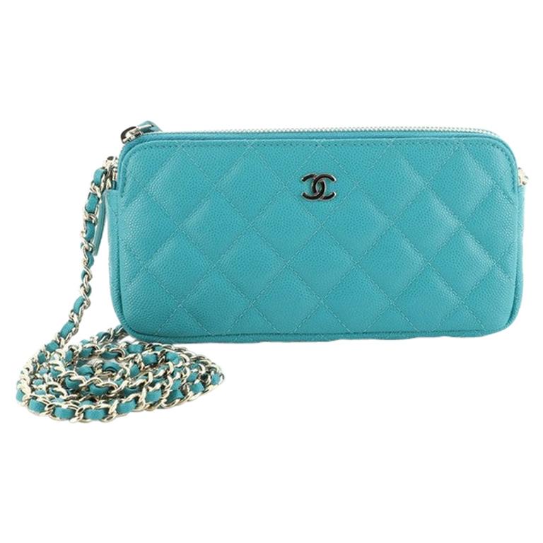 Chanel Double Zip Clutch with Chain Quilted Caviar at 1stDibs