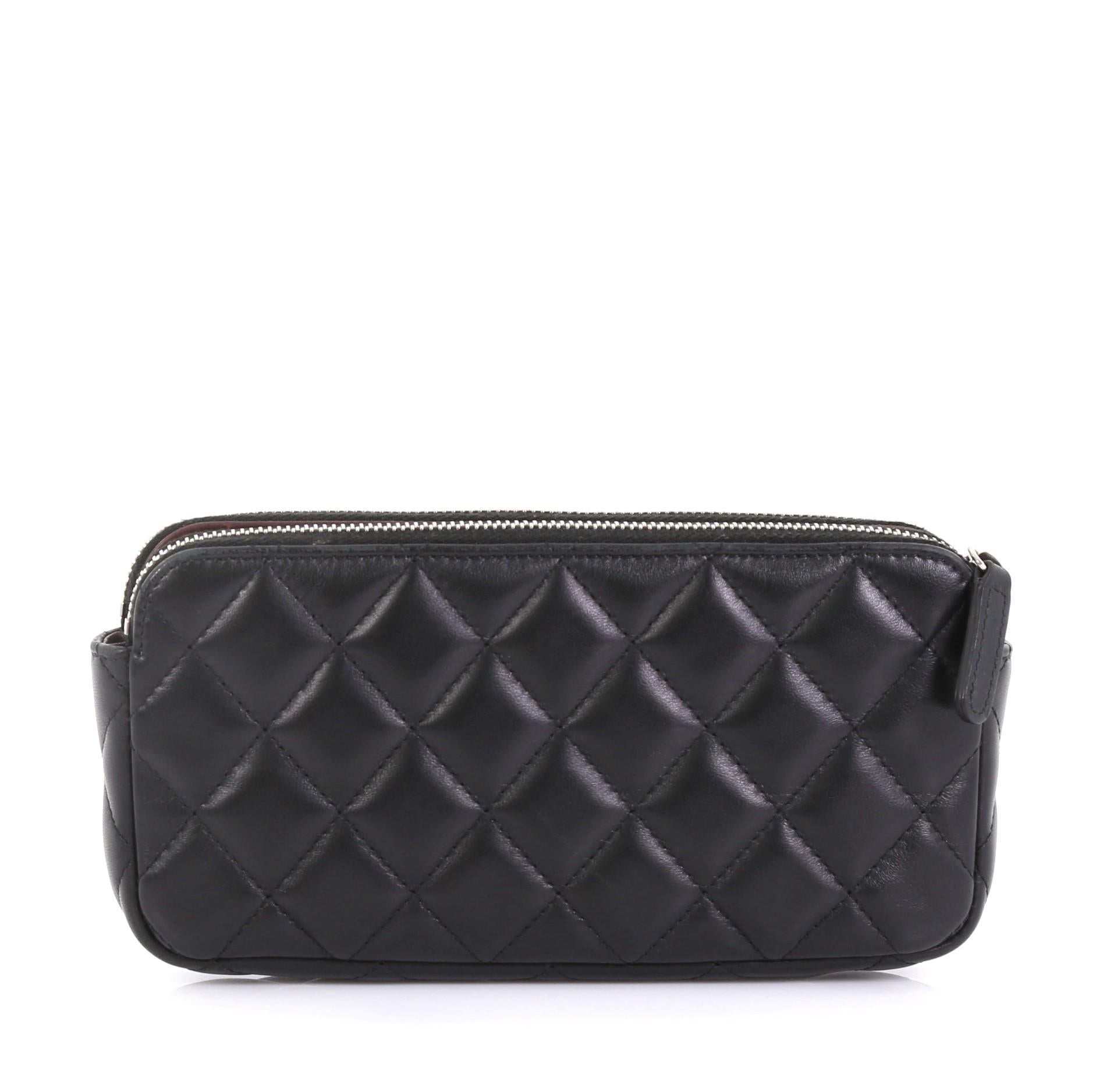 Chanel Double Zip Clutch with Chain Quilted Lambskin In Good Condition In NY, NY