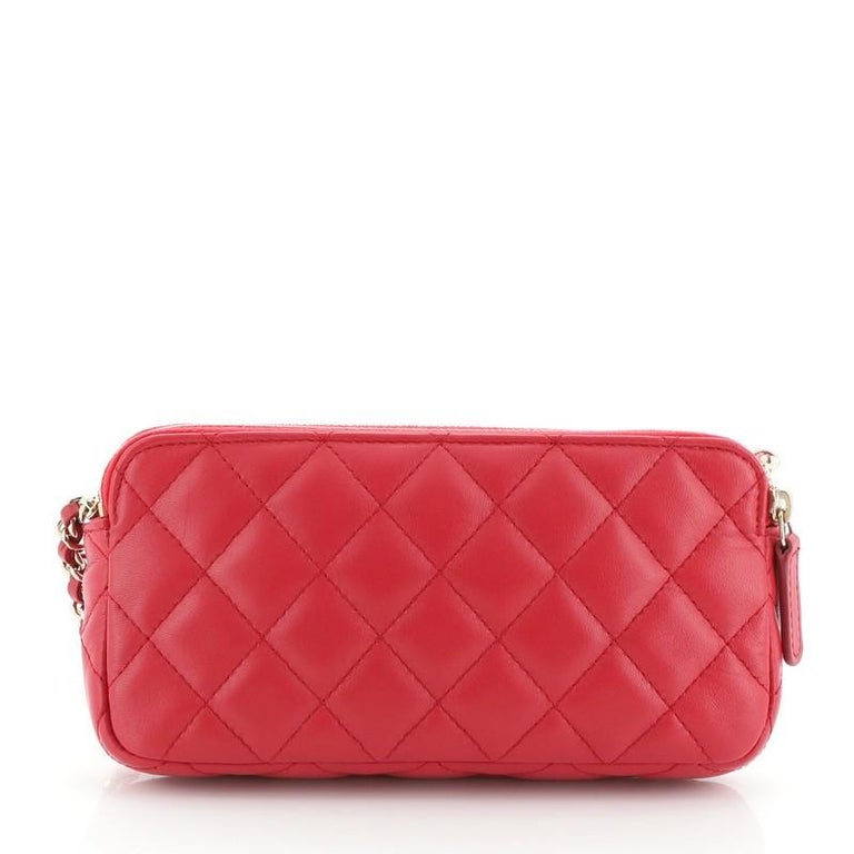 Chanel Double Zip Clutch with Chain Quilted Lambskin at 1stDibs