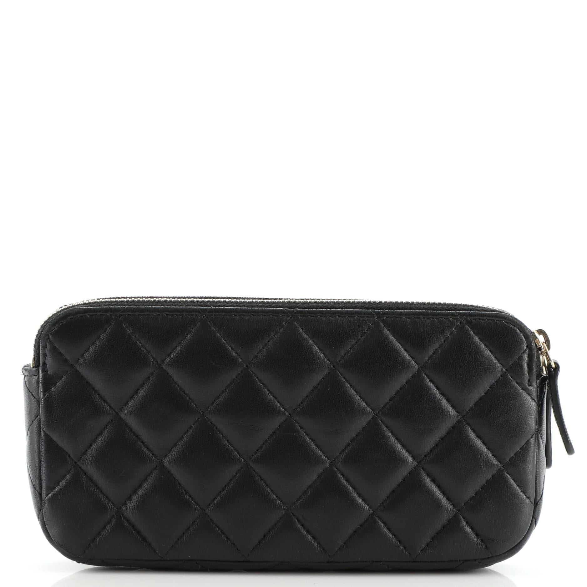 Chanel Double Zip Clutch with Chain Quilted Lambskin In Fair Condition In NY, NY