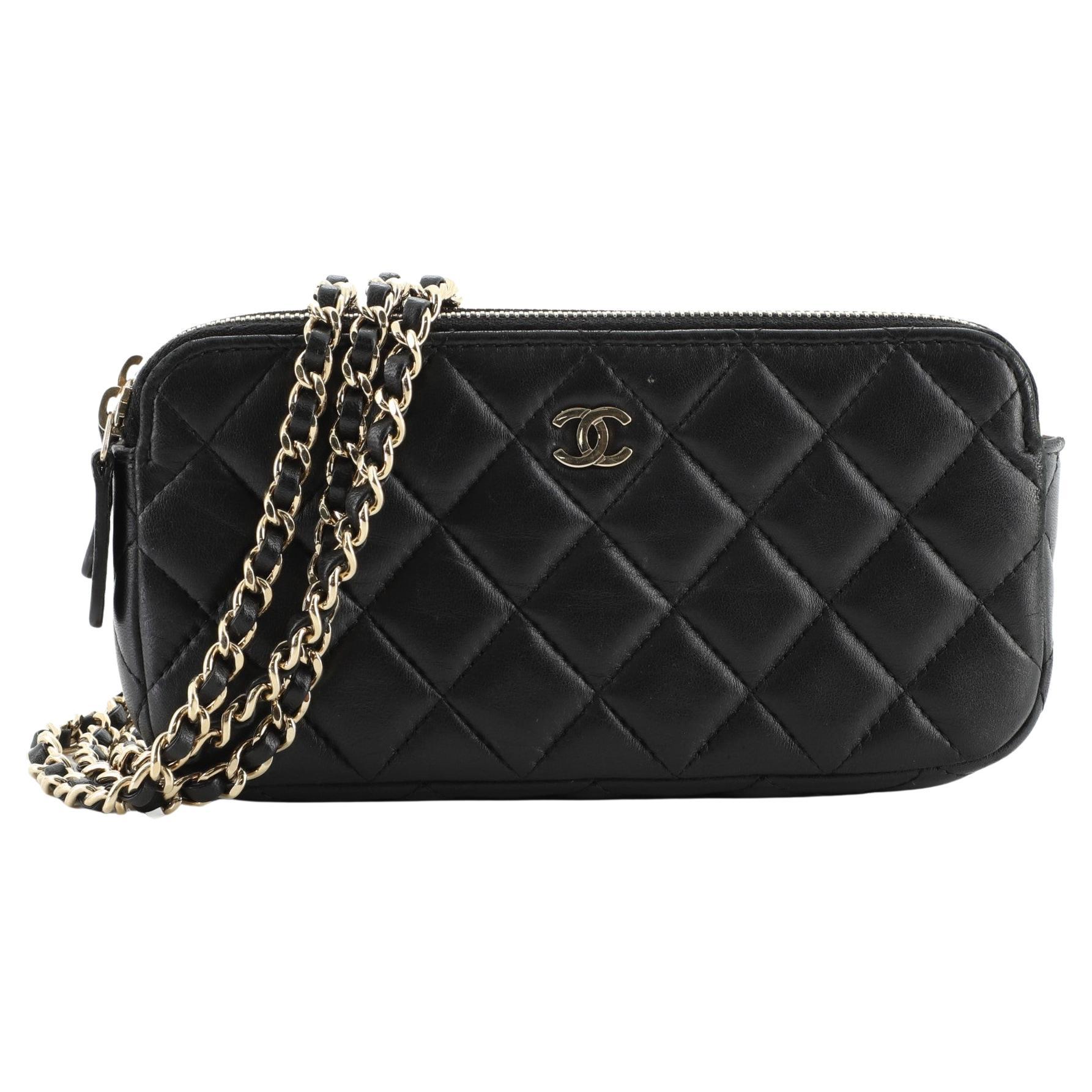 Chanel Double Zip Clutch with Chain Quilted Lambskin