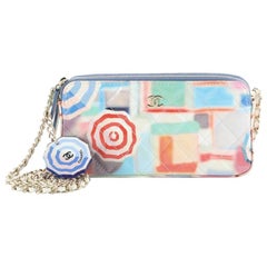 Chanel Double Zip Clutch with Chain Quilted Printed Patent