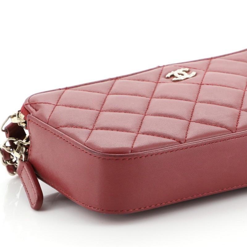 Chanel Double Zip Clutch with Pearl Chain Quilted Lambskin In Good Condition In NY, NY