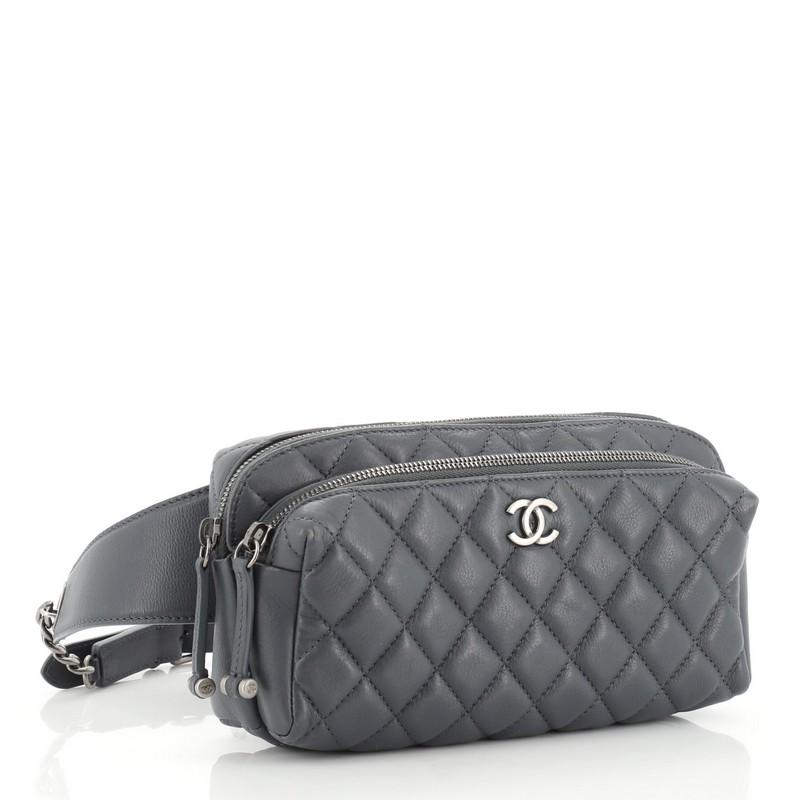 Gray Chanel Double Zip Waist Bag Quilted Calfskin
