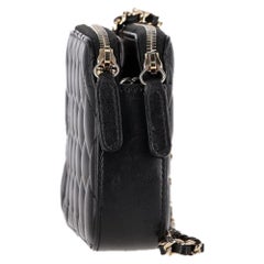 Chanel Double Zip Wallet on Chain in Black Quilted Leather