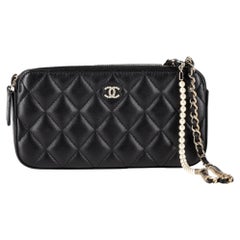 Chanel Double Zip Wallet on Chain in Black Quilted Leather