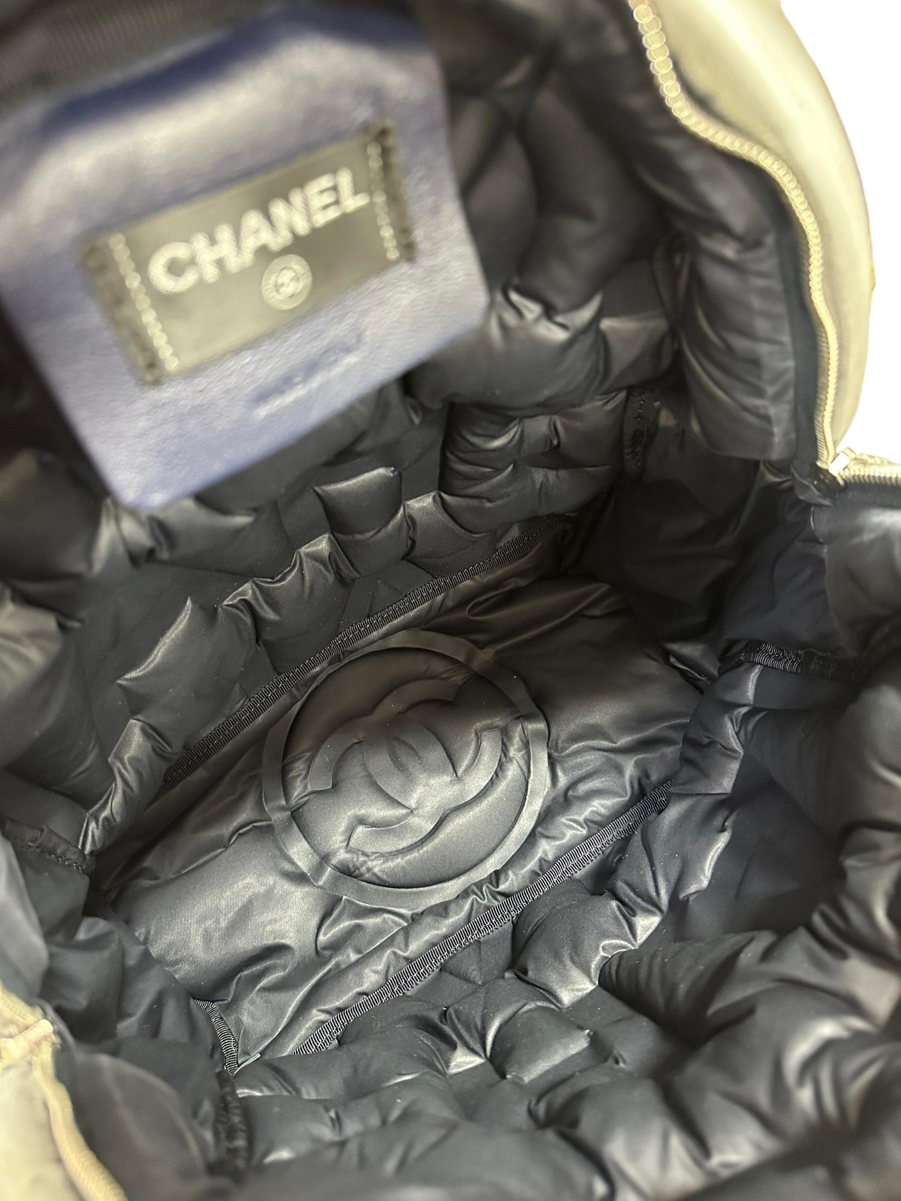 Chanel Doudone Silver Nylon and Fabric Backpack   For Sale 14