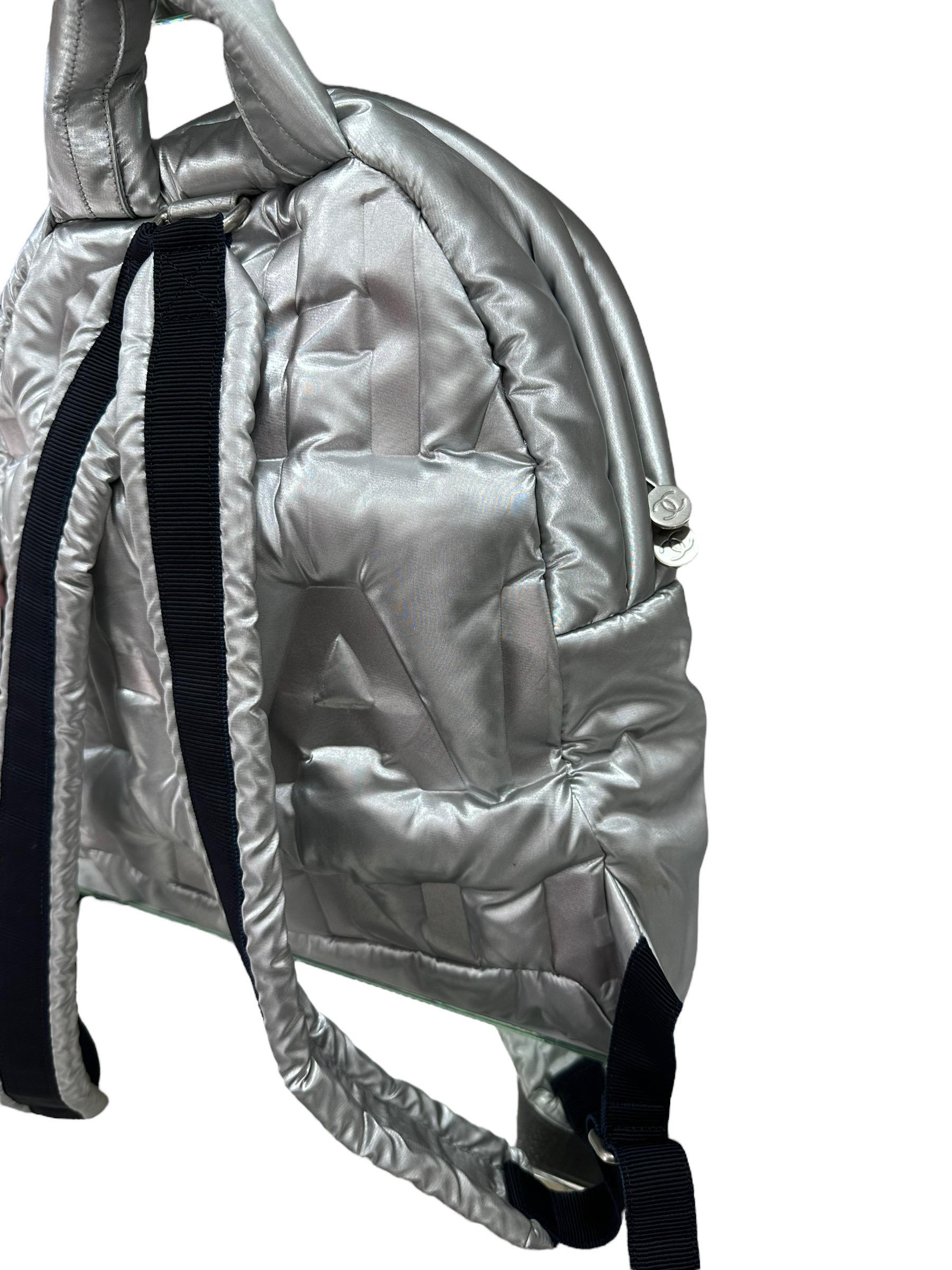 Chanel Doudone Silver Nylon and Fabric Backpack   For Sale 3