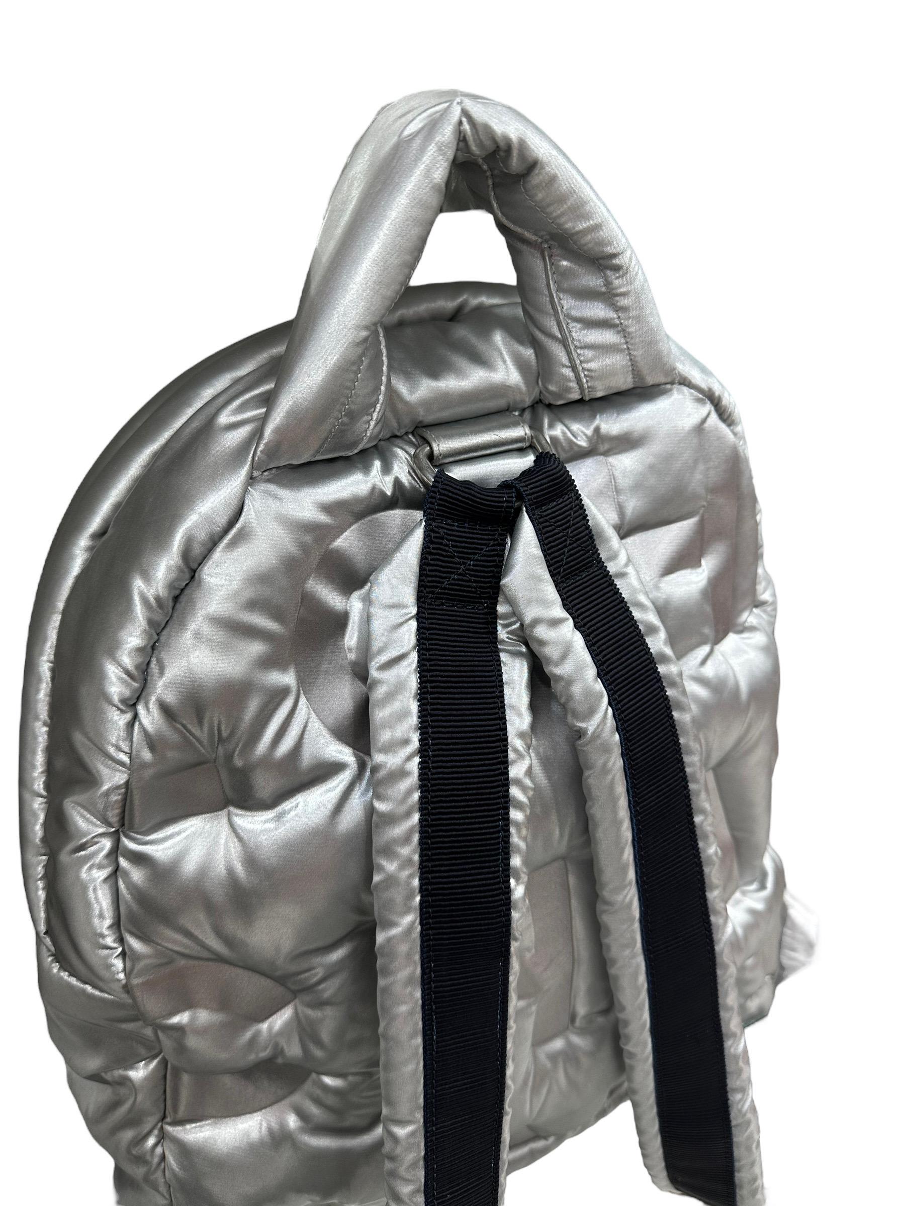Chanel Doudone Silver Nylon and Fabric Backpack   For Sale 4