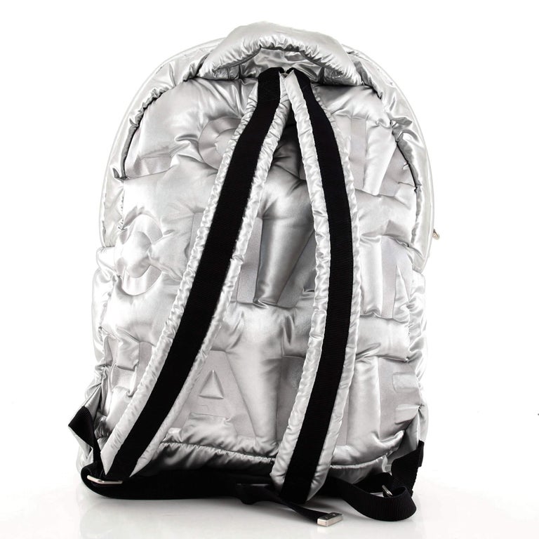 Chanel Doudoune Backpack Embossed Small Black in Nylon with Silver