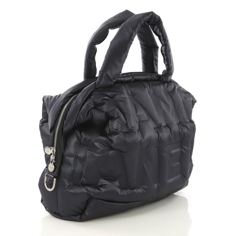 Black Chanel Doudoune Bowling Bag Embossed Nylon Large