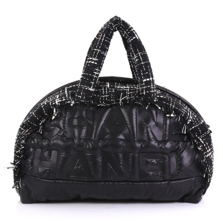 Chanel Doudoune Bowling Bag Embossed Nylon with Tweed Large at 1stDibs ...