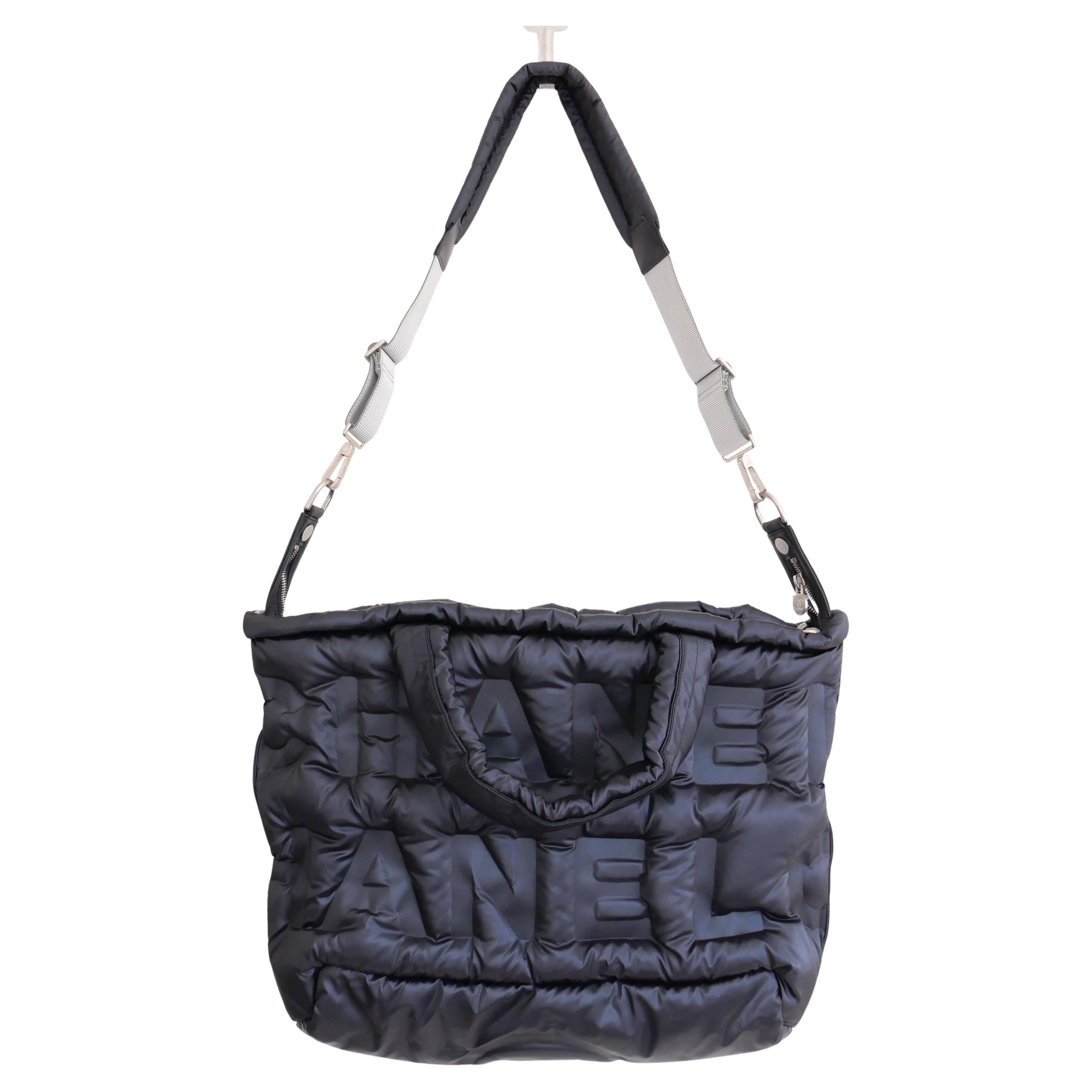 Chanel Doudoune Logo Quilted Nylon Tote Bag For Sale