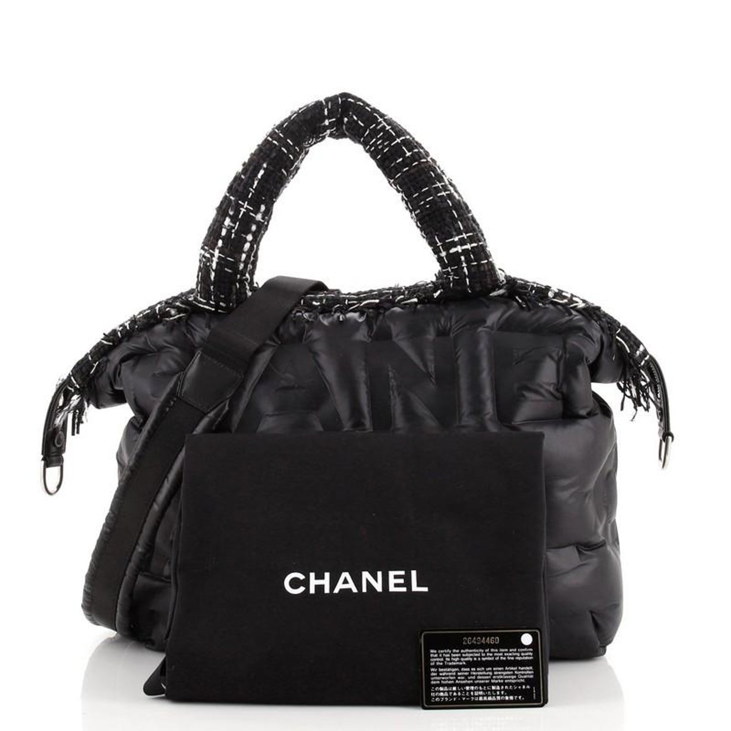 Chanel Doudoune Tote Embossed Nylon with Tweed Large at 1stDibs