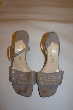 Chanel Dove Grey Patent Sandals