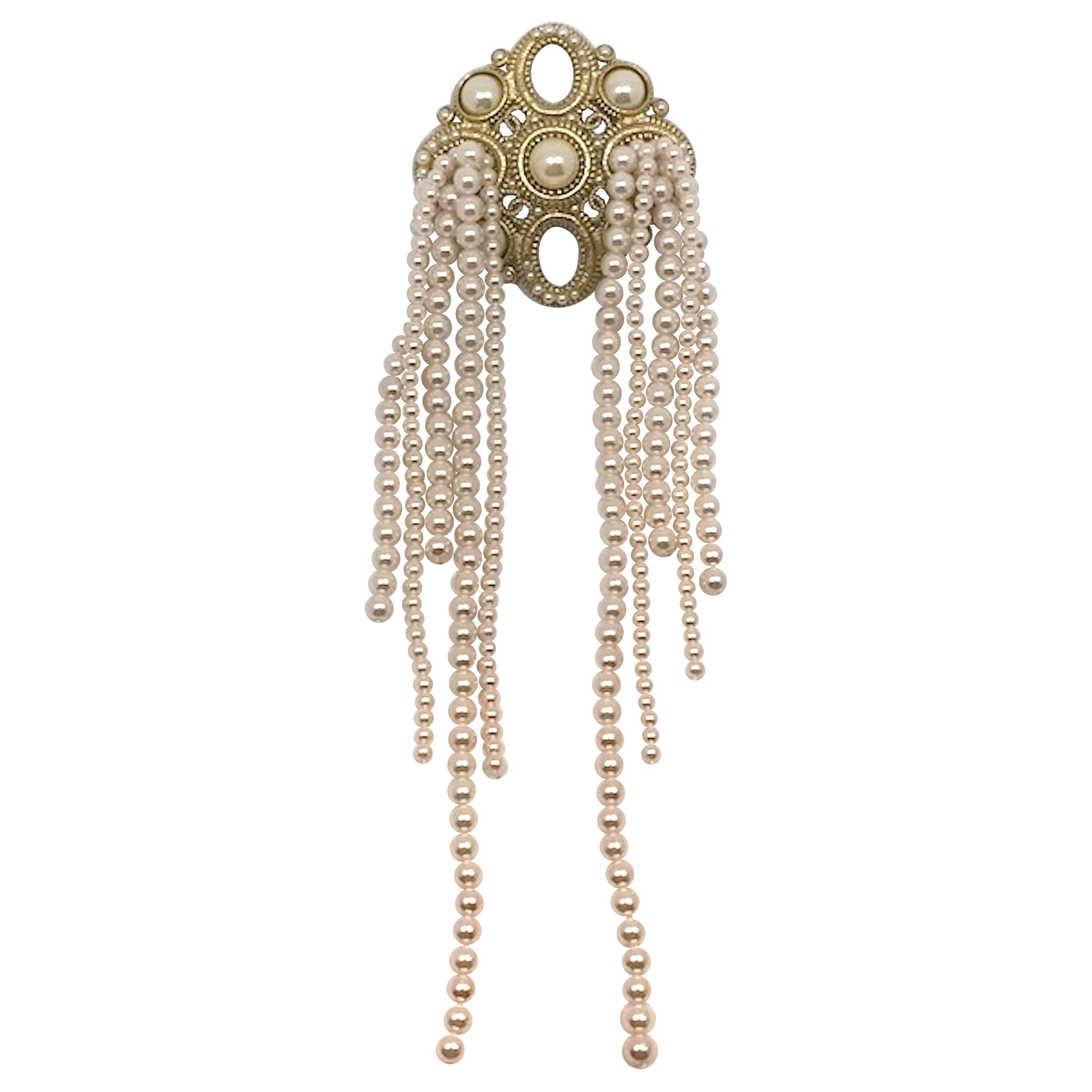 Chanel Dramatic & Large Medallion with Pearl Fringe Pin, 2015 Collection