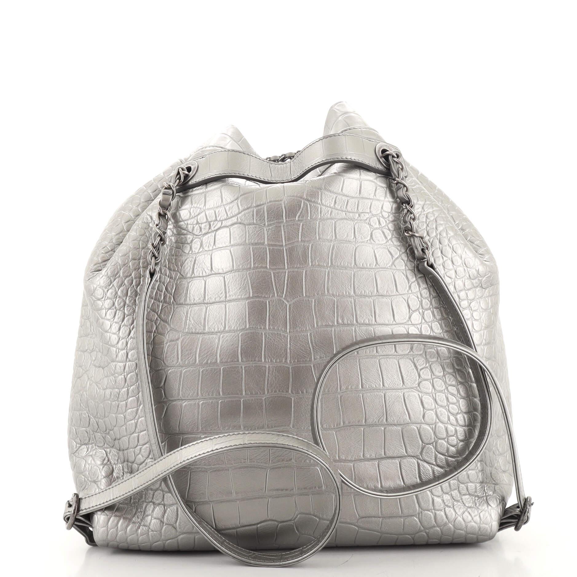 Women's Chanel Drawstring Backpack Crocodile Embossed Calfskin Large