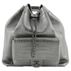 Chanel Drawstring Backpack Crocodile Embossed Calfskin Large