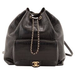 Chanel Drawstring Backpack Crocodile Embossed Calfskin Large