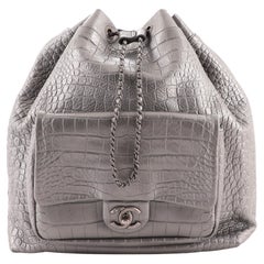 Chanel Drawstring Backpack Crocodile Embossed Calfskin Large