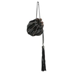 Chanel Drawstring Bag Reversible Sac Cordon Black Lambskin Leather Wristlet