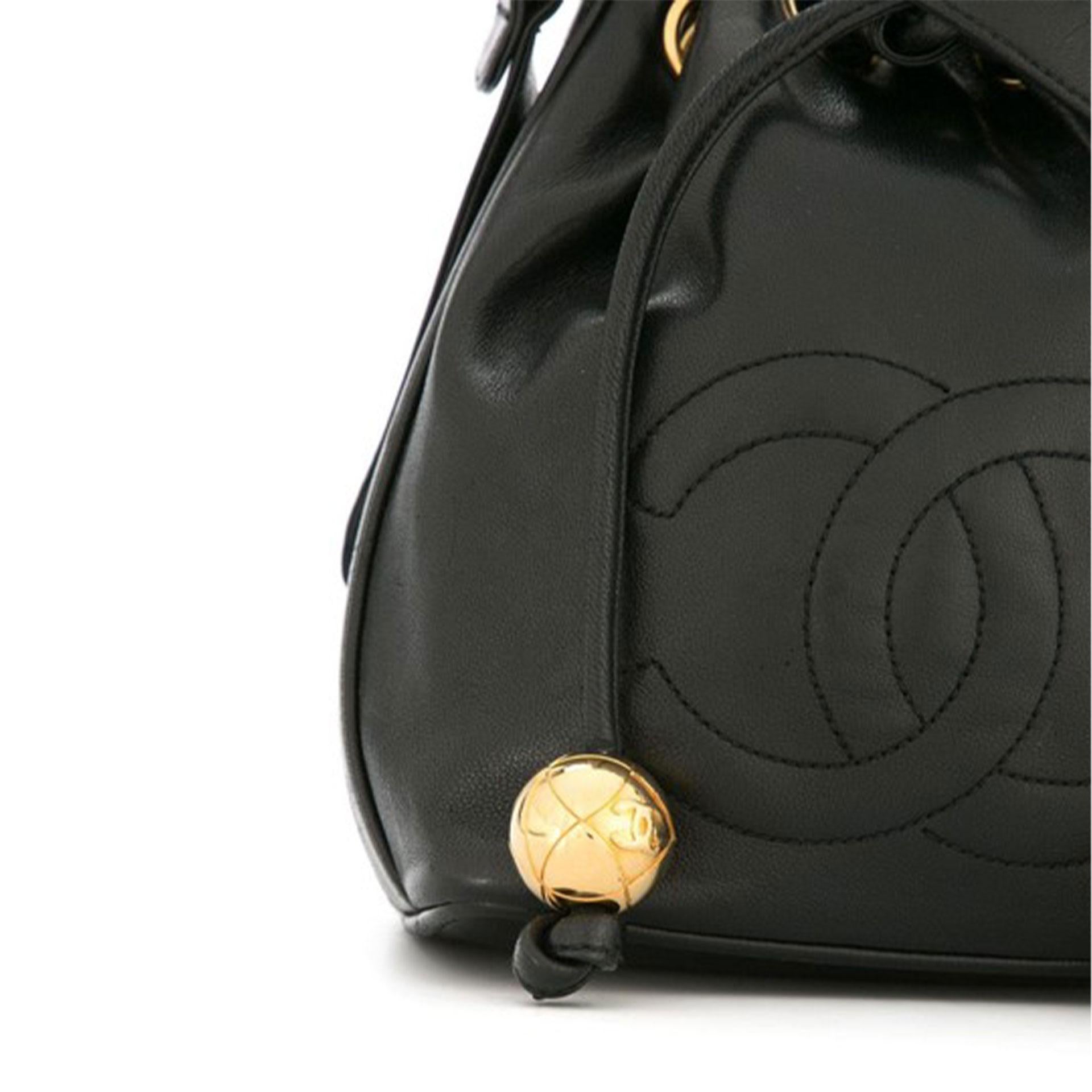 Chanel Drawstring Bucket Caviar Mini Black Lambskin Leather Cross Body Bag For Sale 1