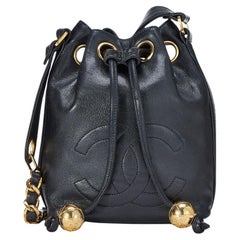 Chanel Drawstring Bucket Caviar Mini Black Lambskin Leather Cross Body Bag