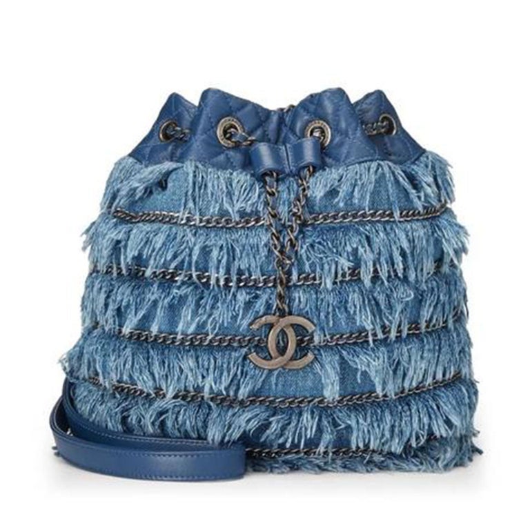 Chanel Drawstring Bucket Cruise 2015 Tweed Fringe and Lambskin Mini