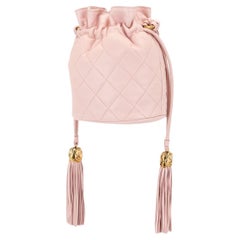 Retro Chanel Drawstring Bucket Quilted Two Tone Light Pink Lambskin Leather Hobo Bag