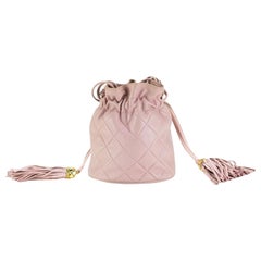 Vintage Chanel Drawstring Bucket Quilted Two Tone Light Pink Lambskin Leather Hobo Bag
