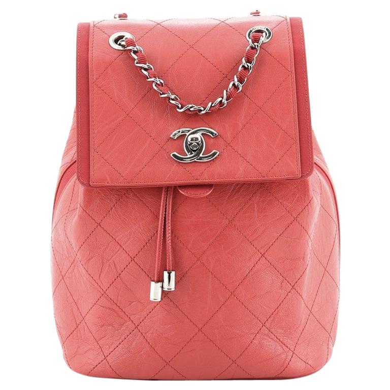 Chanel Drawstring CC Flap Backpack Quilted Aged Calfskin and Grosgrain Sm