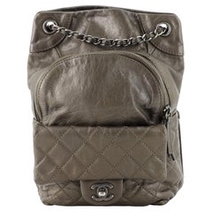 Used Chanel Drawstring CC Flap Backpack Quilted Lambskin Small