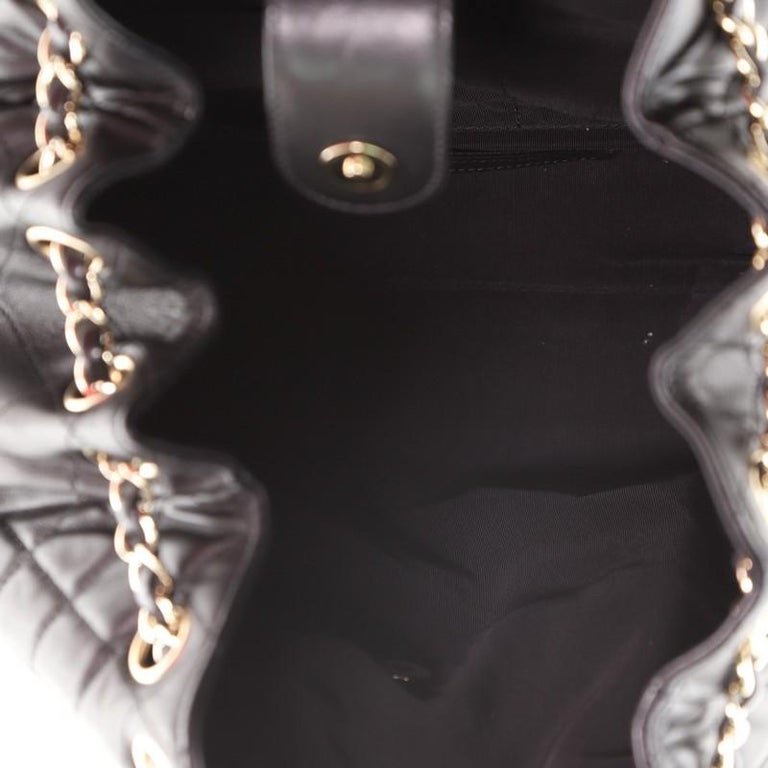 Women's Chanel Drawstring CC Lock Bucket Bag Quilted Lambskin Medium