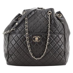 Used Chanel Drawstring CC Lock Bucket Bag Quilted Lambskin Medium