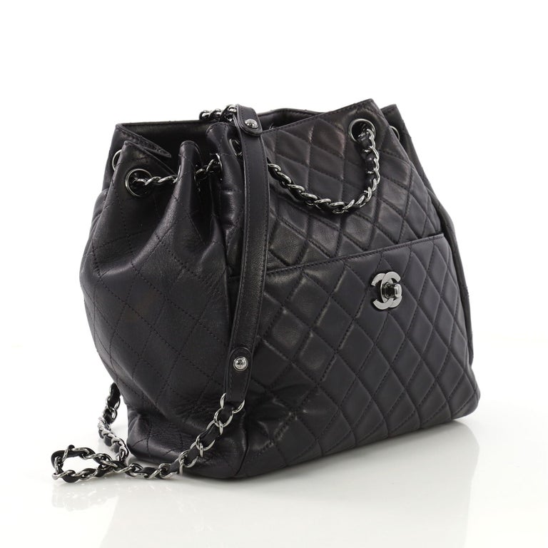 Chanel Drawstring CC Lock Bucket Bag Quilted Lambskin Small at 1stDibs
